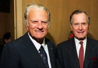 Just before the beginning of the First Gulf War, that he considered as a Crusade War, he consulted his religious mentor, Billy Graham (left)
